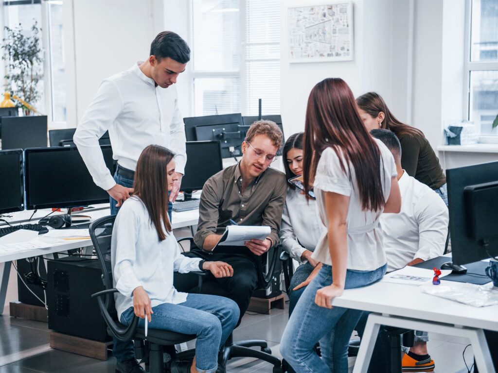 Team working together in an office