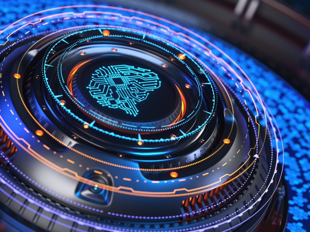 Artificial intelligence represented as a glowing circuit brain